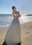 A-line halterneck long dress, backless beach dress HZ1024