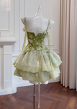 Green A-line Mesh Lace Sequined Short Prom Dress Homecoming Dress HZ1024