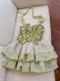 Green A-line Mesh Lace Sequined Short Prom Dress Homecoming Dress HZ1024