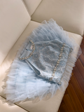 A-line beaded tulle short prom dress, blue homecoming dress HZ1024