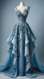 A Line Sweetheart Neck Chiffon Applique Long Prom Dress, Evening Dress HZ1024
