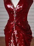Mermaid V-neck Sequins Long Prom Dress,Formal Prom Dress HZ1024