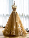 Strapless Tulle Lace Long Prom Dress, Formal Party Dress HZ1024