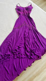Grape Spaghetti Straps Sheath Chiffon Prom Dress With Beads HZ1024