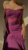 Grape Spaghetti Straps Sheath Chiffon Prom Dress With Beads HZ1024