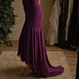 Grape Spaghetti Straps Sheath Chiffon Prom Dress With Beads HZ1024