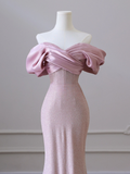Mermaid Off the Shoulder Long Prom Dress,Pink Formal Prom Dress HZ1024