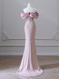 Mermaid Off the Shoulder Long Prom Dress,Pink Formal Prom Dress HZ1024