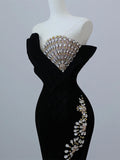 Velvet Strapless Crystal Long Prom Dress,Formal Dress HZ1024