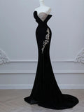 Velvet Strapless Crystal Long Prom Dress,Formal Dress HZ1024