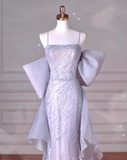 Mermaid Spaghetti Straps Tulle Sequin Long Proml Dress, Formal Party Dress HZ1024
