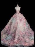 A-line Strapless Tulle long prom dress, pink sweet formal dress HZ1024