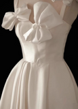 A-line spaghetti strap satin short prom dress, white bridesmaid dress HZ1024