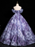 Elegant A-line Off-shoulder Long Prom Dress, Purple Long Formal Dress HZ1024