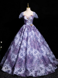 Elegant A-line Off-shoulder Long Prom Dress, Purple Long Formal Dress HZ1024