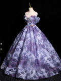 Elegant A-line Off-shoulder Long Prom Dress, Purple Long Formal Dress HZ1024