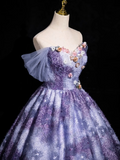 Elegant A-line Off-shoulder Long Prom Dress, Purple Long Formal Dress HZ1024