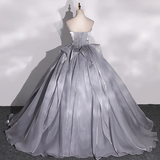 A-line V-neck Tulle Long Prom Dress, Grey Long Formal Dress HZ1024