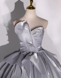 A-line V-neck Tulle Long Prom Dress, Grey Long Formal Dress HZ1024