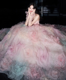 A-line Strapless Tulle long prom dress, pink sweet formal dress HZ1024