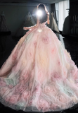 A-line Strapless Tulle long prom dress, pink sweet formal dress HZ1024