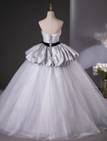 Gray A-Line Sweetheart neck Long Satin Tulle Prom Dress, Silver Gray Formal Dress HZ1024
