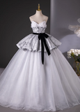 Gray A-Line Sweetheart neck Long Satin Tulle Prom Dress, Silver Gray Formal Dress HZ1024