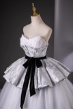 Gray A-Line Sweetheart neck Long Satin Tulle Prom Dress, Silver Gray Formal Dress HZ1024