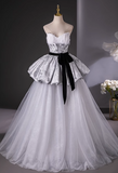 Gray A-Line Sweetheart neck Long Satin Tulle Prom Dress, Silver Gray Formal Dress HZ1024
