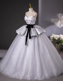 Gray A-Line Sweetheart neck Long Satin Tulle Prom Dress, Silver Gray Formal Dress HZ1024