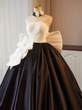 and Black A-Line Strapless Satin Long Prom Dress, A-Line Formal Evening Party Dress HZ1024