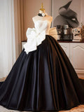 and Black A-Line Strapless Satin Long Prom Dress, A-Line Formal Evening Party Dress HZ1024