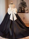 and Black A-Line Strapless Satin Long Prom Dress, A-Line Formal Evening Party Dress HZ1024