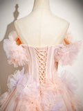 A-Line Off Shoulder Tulle Long Prom Dress, Lovely Evening Sweet 16 Dress HZ1024