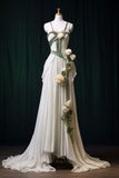 A-line Spaghetti Strap Chiffon Long Ball Dress, Vintage Formal Dress HZ1024