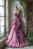 A-line Sweetheart Neck Tulle Beaded Long Prom Dress, Vintage Formal Dress HZ1024