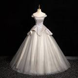 Grey A-line Off-shoulder Neck Sequin Tulle Long Prom Dress, Elegant Formal Dress HZ1024
