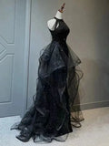 A-Line Halter Sparkly Sequins Long Prom Dresses Navy Blue Evening Dresses HZ1024