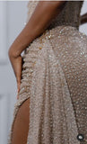 Strapless Shiny Beaded Sequin Long Prom Dresses Formal Evening Dresses With Slit HZ1024