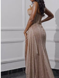 Strapless Shiny Beaded Sequin Long Prom Dresses Formal Evening Dresses With Slit HZ1024