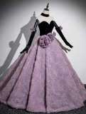 Sweetheart Tulle Velvet Long Prom Dress, Sweet 16 Dress HZ1024
