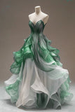 V-neck Tulle Long Prom Dress, Unique Quinceanera Dresses HZ1024