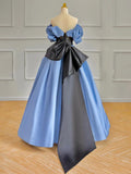 Off Shoulder Satin Blue Long Prom Dress, Blue Long Formal Dress HZ1024
