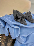 Off Shoulder Satin Blue Long Prom Dress, Blue Long Formal Dress HZ1024