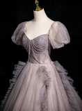 A-line V-neck Tulle Sequin Long Prom Dress, Purple Formal Dress HZ1024