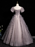 A-line V-neck Tulle Sequin Long Prom Dress, Purple Formal Dress HZ1024