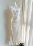 irregular suspender dress satin birthday party dress prom dress HZ1024