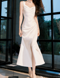 irregular suspender dress satin birthday party dress prom dress HZ1024
