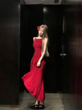 Burgundy A-line suspender dress HZ1024