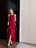 Burgundy A-line suspender dress HZ1024